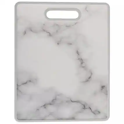 Front. Elle Decor - 12" x 15" Kitchen Cutting Board -Marble Designed Plastic, Nonslip, Easy-Grip Handle, Dishwasher Safe - Marble.