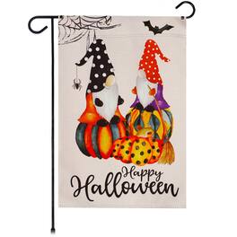G128 - Garden Flag Happy Halloween Two Witchy Gnomes 12 x 18 inch Blockout Fabric - Assorted Colors