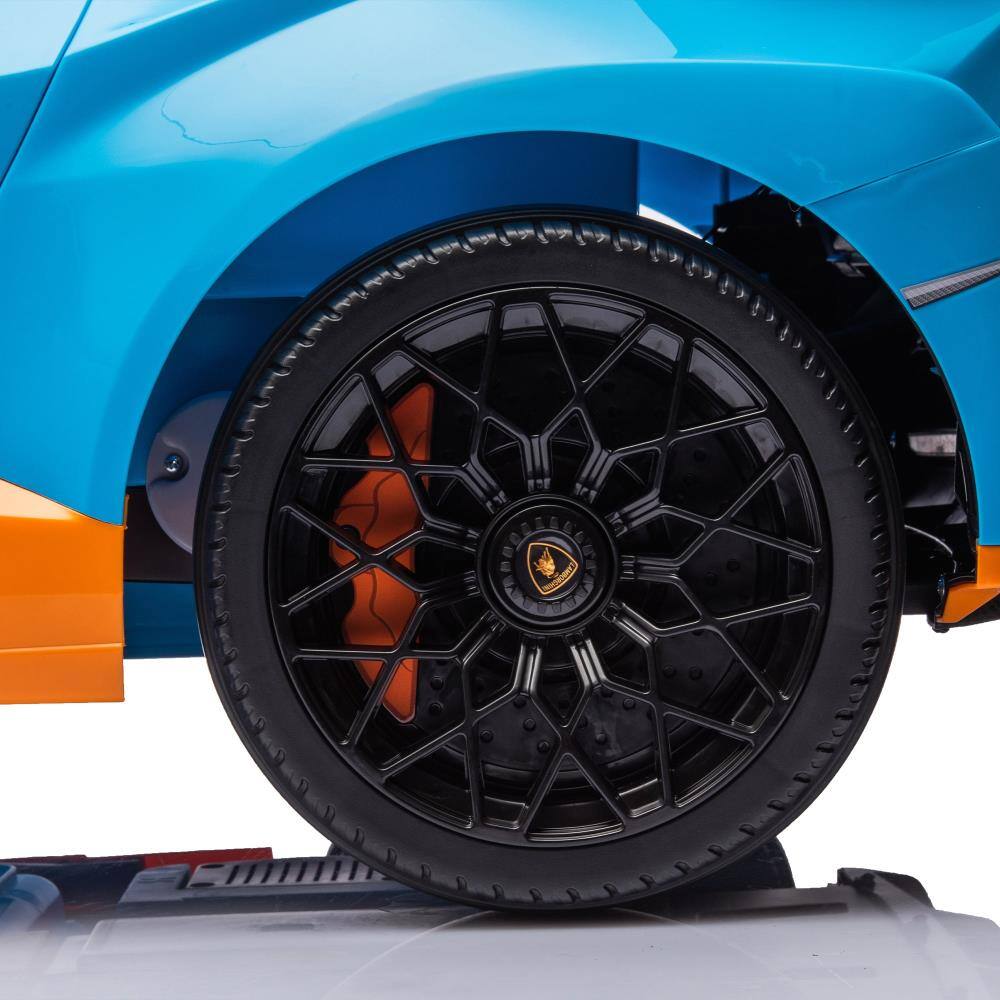 Alt View 3. BreeBe - Lamborghini Huracan Sto 24V Kids Electric Ride-On Drift Car, 360° Spin, LED Lights, Music, USB, Foam Wheels, Age 3-8 - Blue.