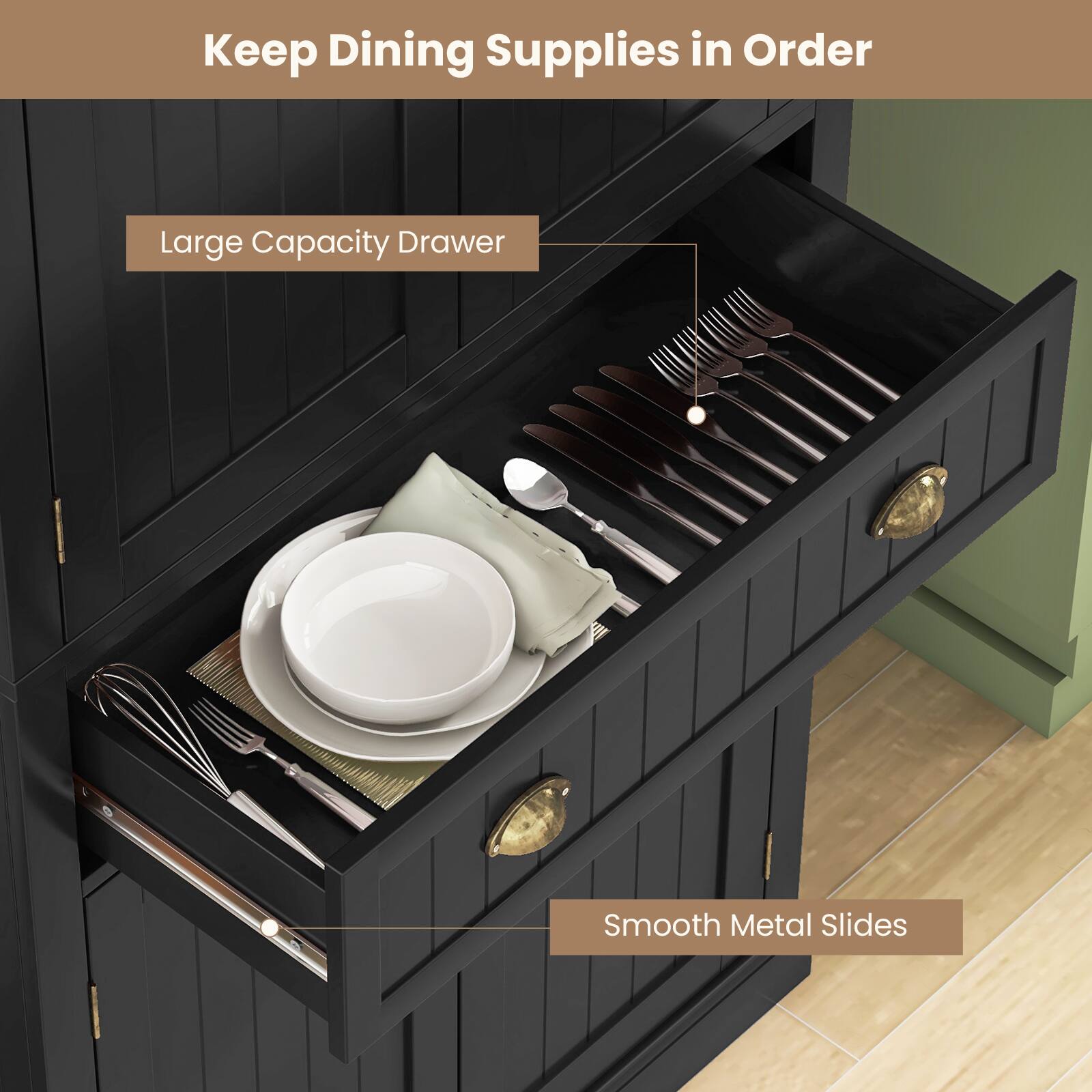 Keep Dining Supplies in Order, Large Capacity Drawer, Smooth Metal Slides