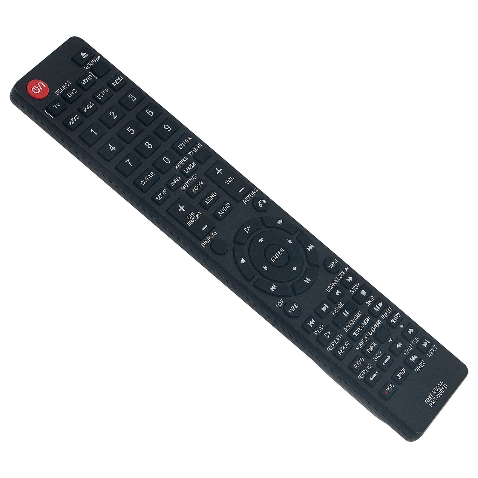 CRPM VIDEO MENU 0/I SELECT DVD SETUP 3 TV ANGLE 2 6 AUDIO 1 5 9 4 8 ENTER TEMIDEO 7 0 REPEAT SEARCH + CLEAR ANGLE MUTING VOL ZOOM SET UP MENU RETURN d + AUDIO CHI TRACKING A DISPLAY ENTER MENU = SCAN/SLOW STOP LS TOP SKIP MENU PAUSE = INPUT SELECT PLAY BOOKMARK SEARCH MENU SURROUND A REPEAT! SUBTITLE V TIMER SHUTTLE REPLAY SKIP NEXT AUDIO PREV REPLAY i SPVEP REC RMT-V501D