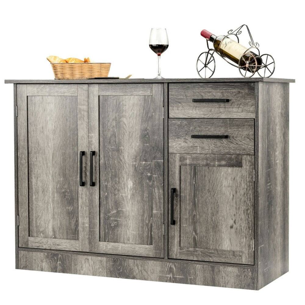 Alt View 4. Pefilos - Buffet Storage Cabinet, Kitchen Sideboard with 2 Drawers, Cabinet for Indoor, Gray - Gray.