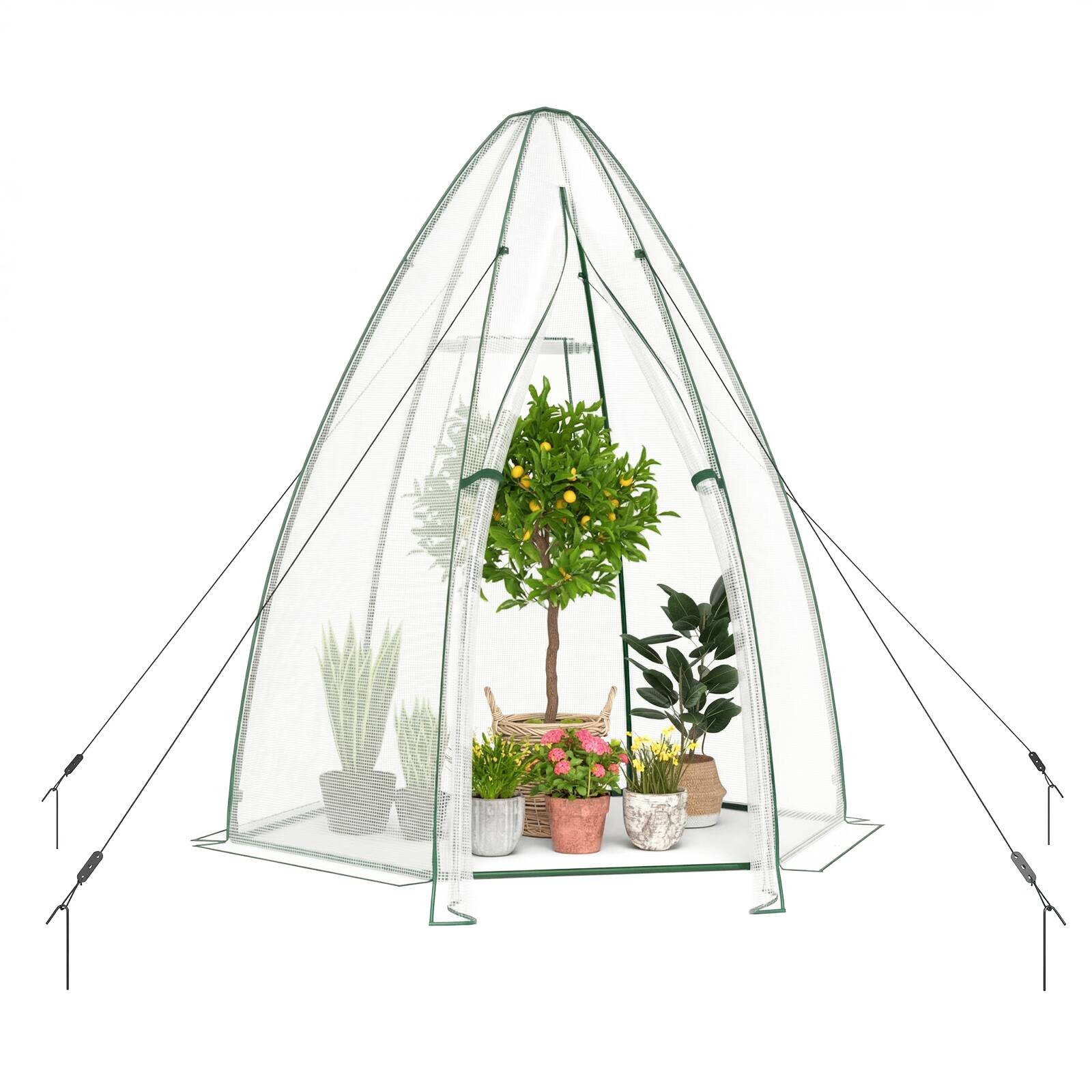Front. Costway - Costway 63" x 63" x 72" Portable Walk-in Greenhouse with Waterproof PE Cover, Roll-up Zippered Door, Window - White.