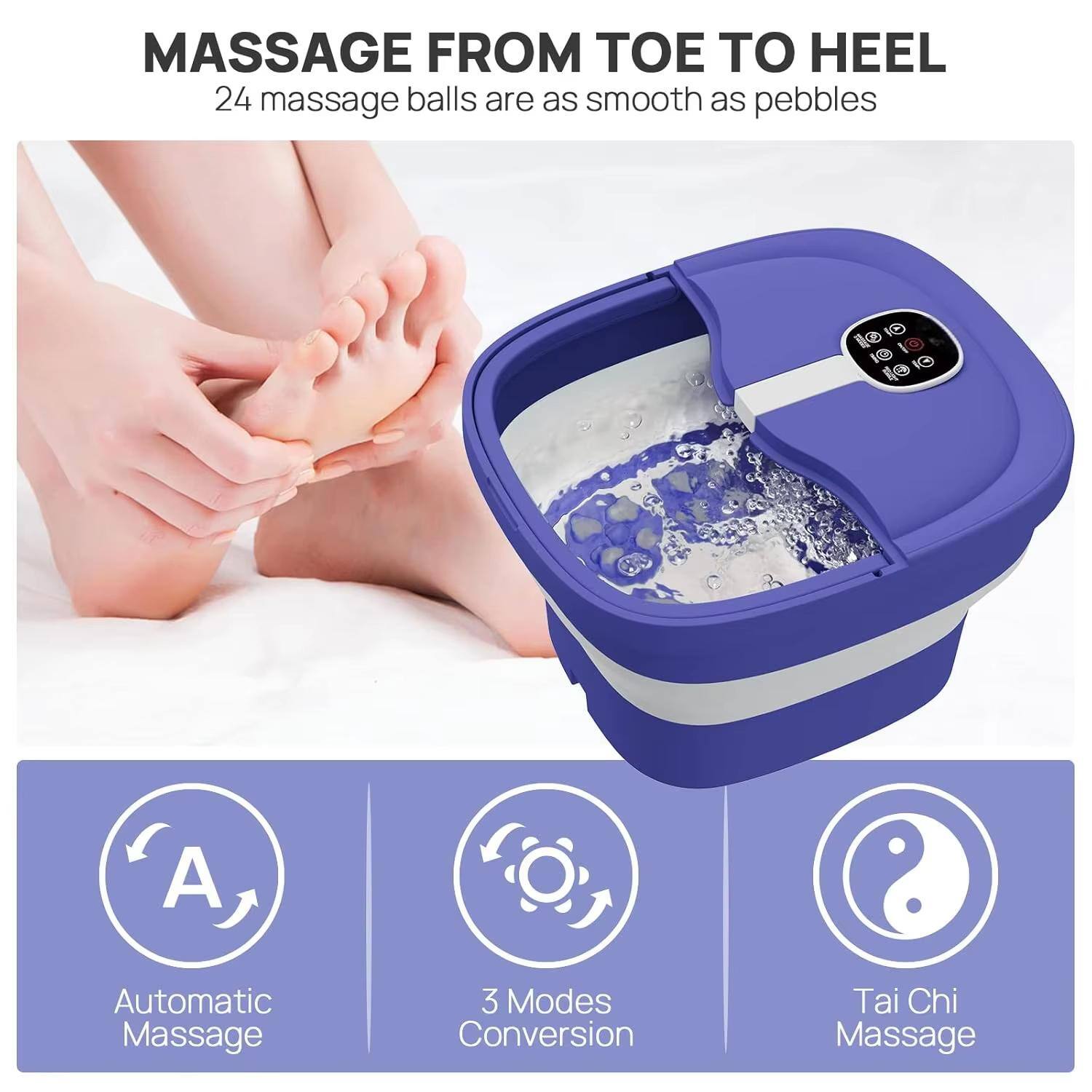 MASSAGE FROM TOE TO HEEL  
24 massage balls are as smooth as pebbles  

Automatic Massage  
3 Modes Conversion  
Tai Chi Massage