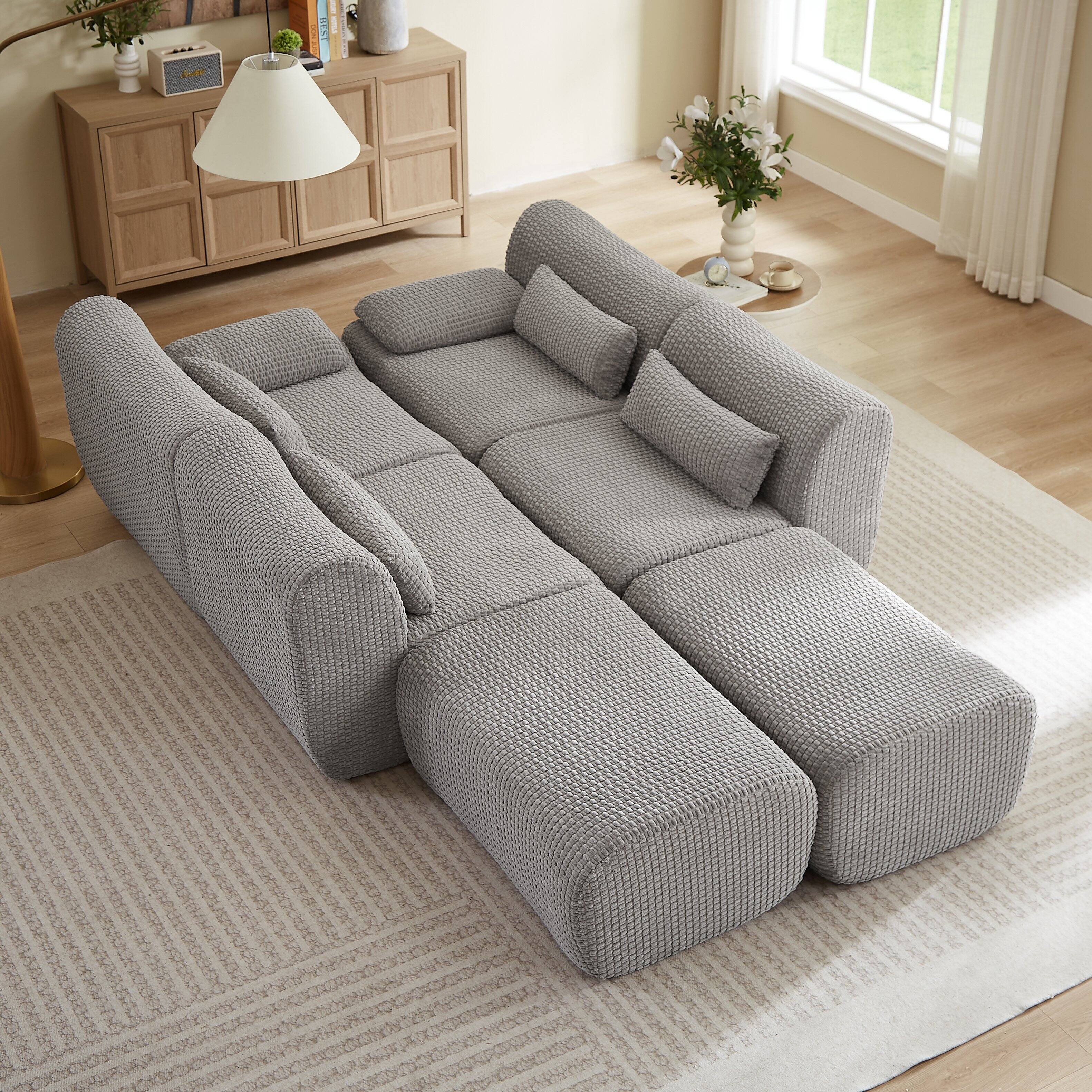 Alt View 6. Anysun - 6 Seat U-Shape Convertible Sectional Couch with Ottoman, Cloud Comfort Corduroy Fabric Sofa for Living Room - Gray.