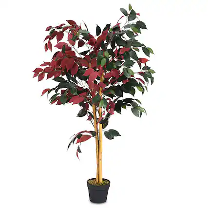 Front. Costway - Costway 4' Artificial Capensia Bush Red/Green Leaves Indoor Outdoor for Home Decor - Red,Green.