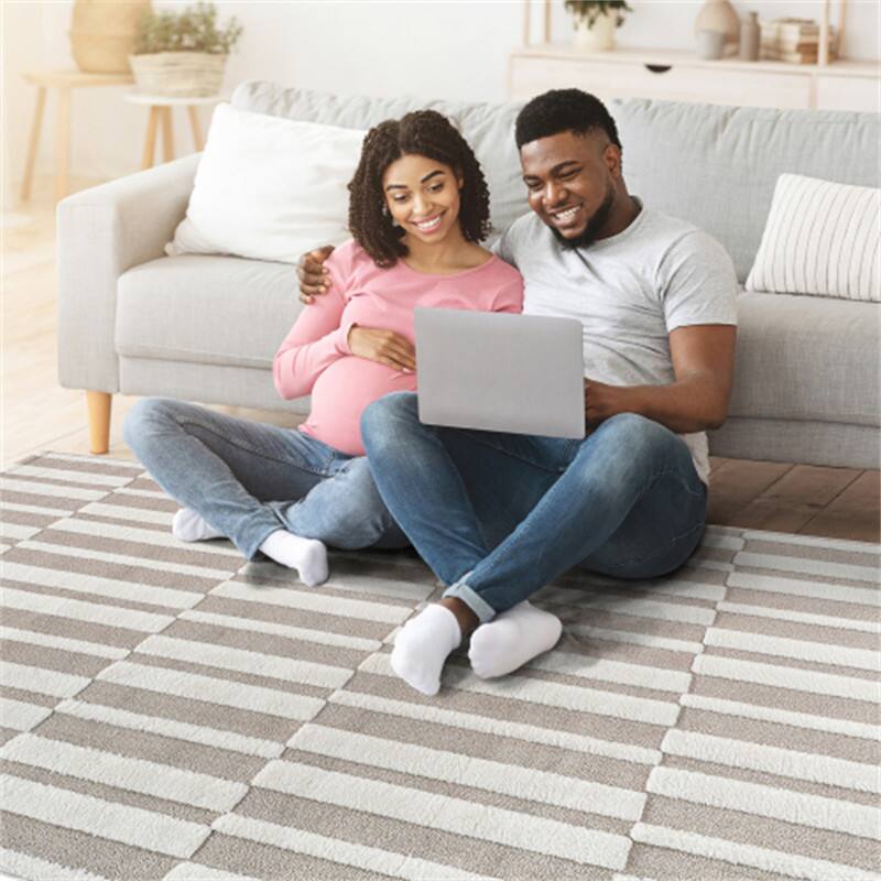 Back. HTUTWOO - 7'9''x 10' Area Rug - Cream Indoor Carpet, Modern Geometric Pattern, Non Shedding, for Bedroom, Kitchen, Living Room - Trellis Cream.