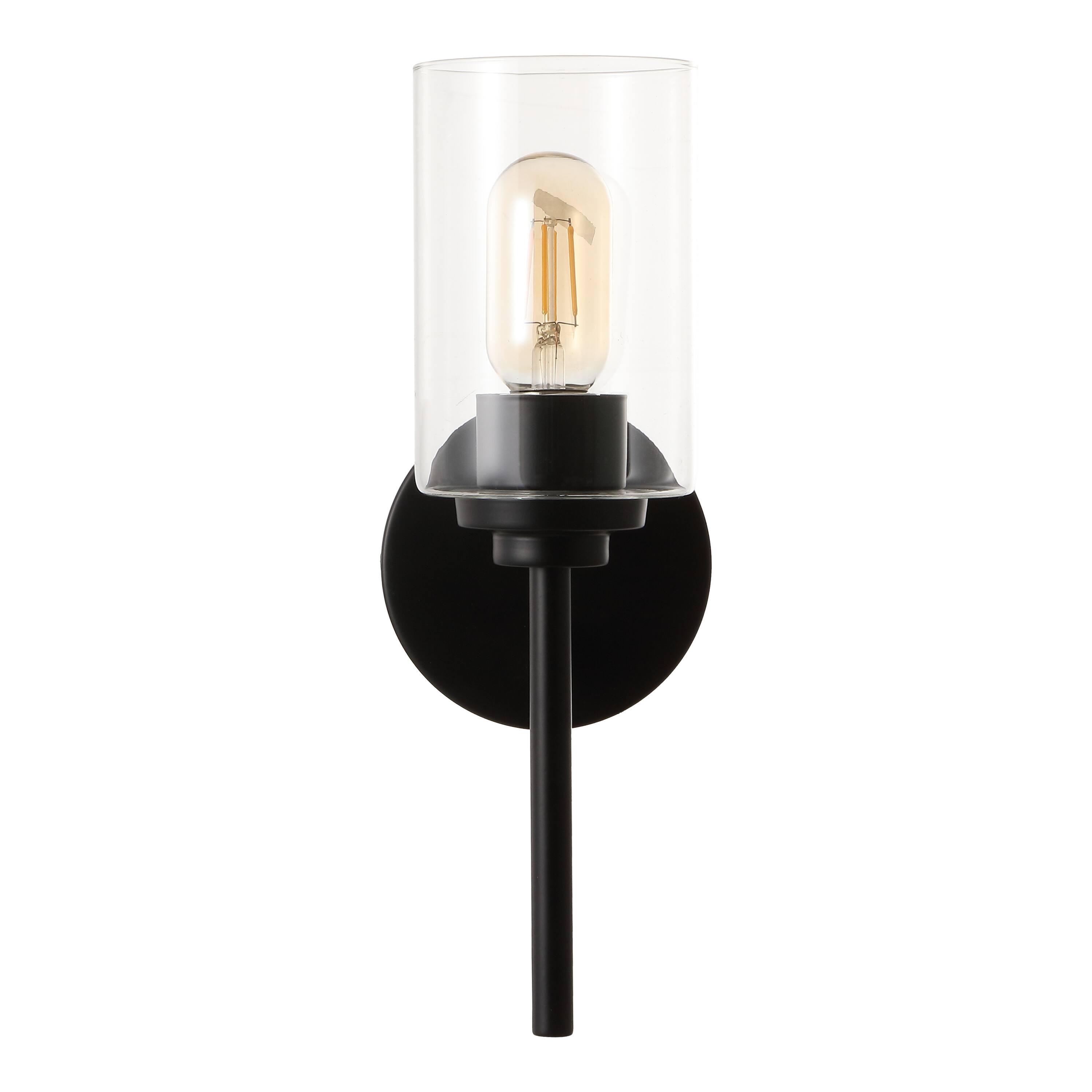 Alt View 6. Jonathan Y - Juno 13" 1-Light Farmhouse Industrial Metal/Glass Cylinder LED Sconce, Black/Clear - Black/Clear.