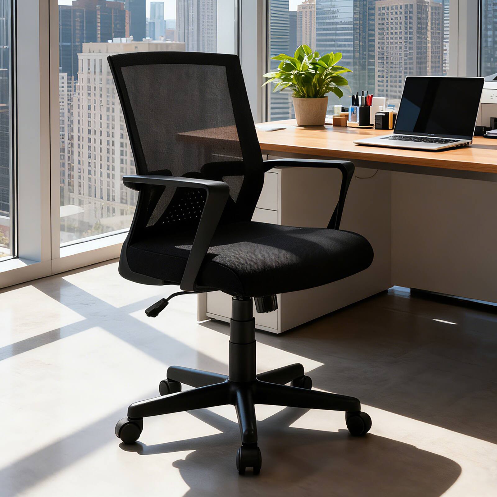 Alt View 3. Gymax - Gymax Ergonomic Office Chair Mid Back Desk Chair w/ Breathable Mesh Fabric & Sponge-Filled Seat - Black.
