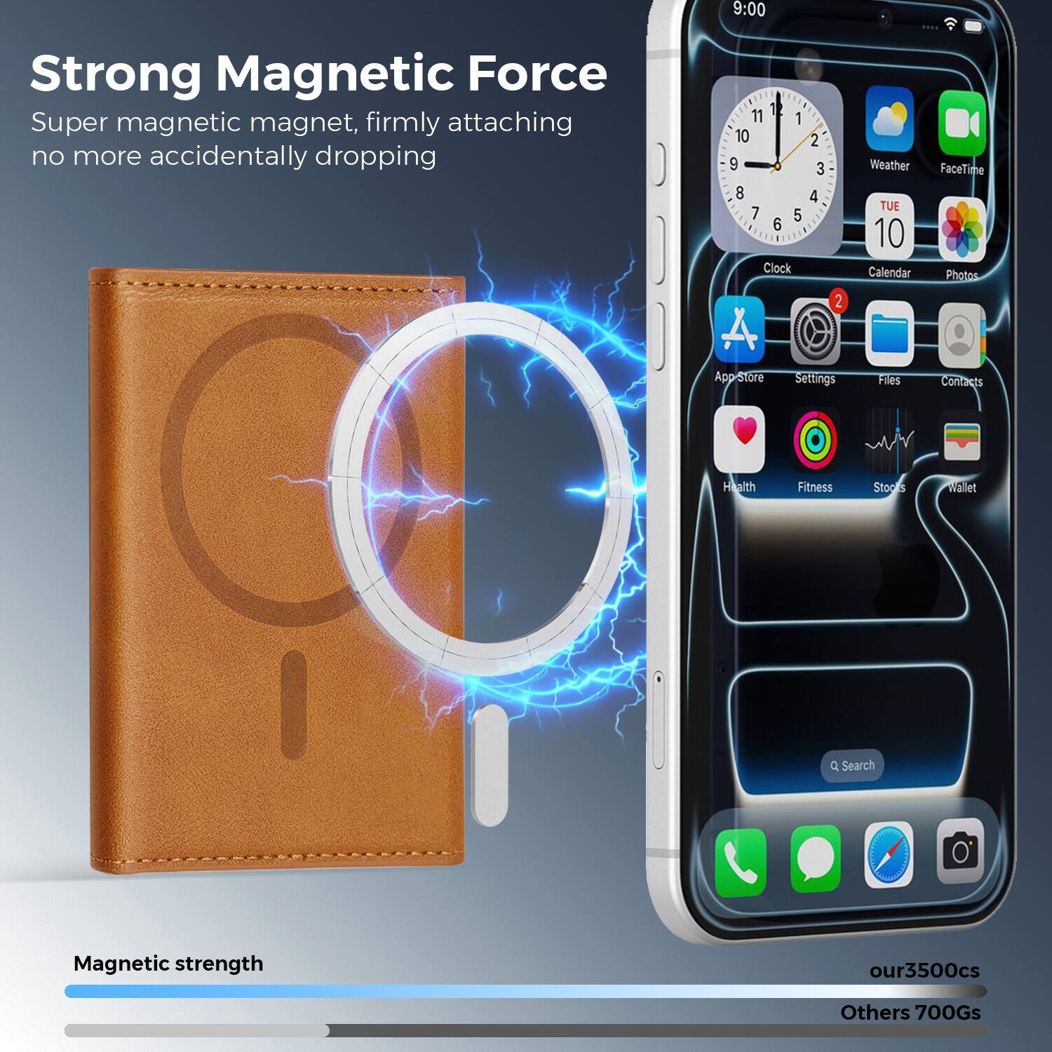 Strong Magnetic Force  
Super magnetic magnet, firmly attaching no more accidentally dropping  

Magnetic strength  
our3500cs  
Others 700Gs