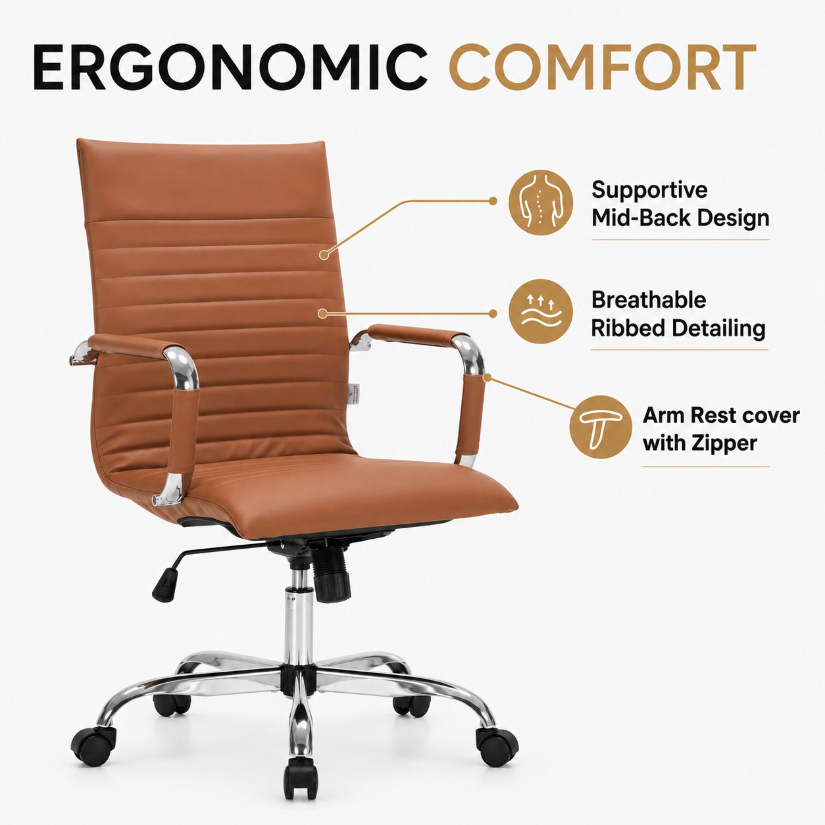 ERGONOMIC COMFORT

- Supportive Mid-Back Design
- Breathable Ribbed Detailing
- Arm Rest cover with Zipper