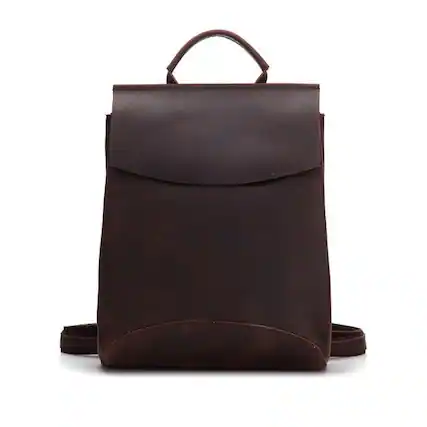 Front. Steel Horse Leather - The Gyda Backpack | Vintage Leather Travel Backpack - Dark Brown.