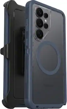 Front. OtterBox - OtterBox Galaxy S26 Ultra (Only) Defender Series XT Clear Case & Holster Clip, Built-in Magnets, Tough, Rugged & Durable - Baby Blue Jeans (Clear/Blue).