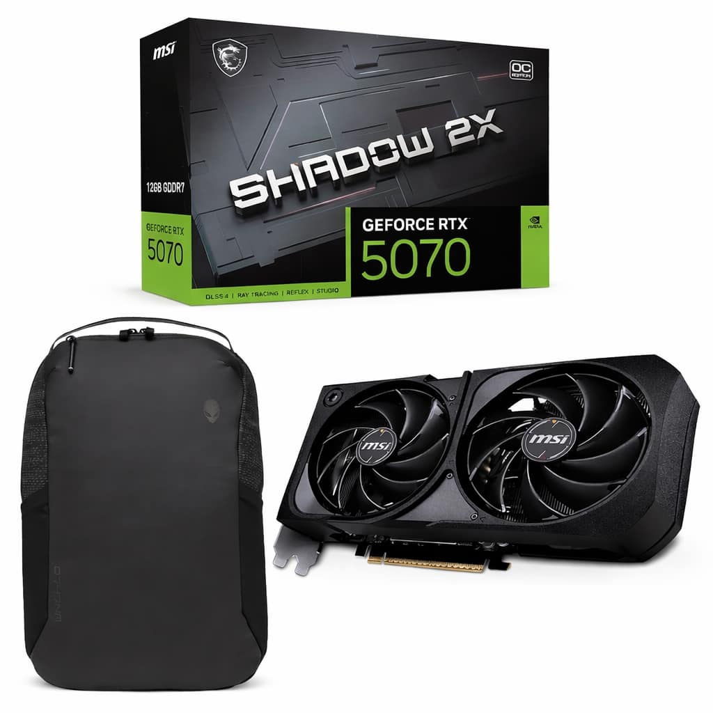 MSI - Gaming RTX 5070 12G Shadow 2X OC Graphics Card (12GB GDDR7, 192-bit, Blackwell Architecture) with Backpack Alienware