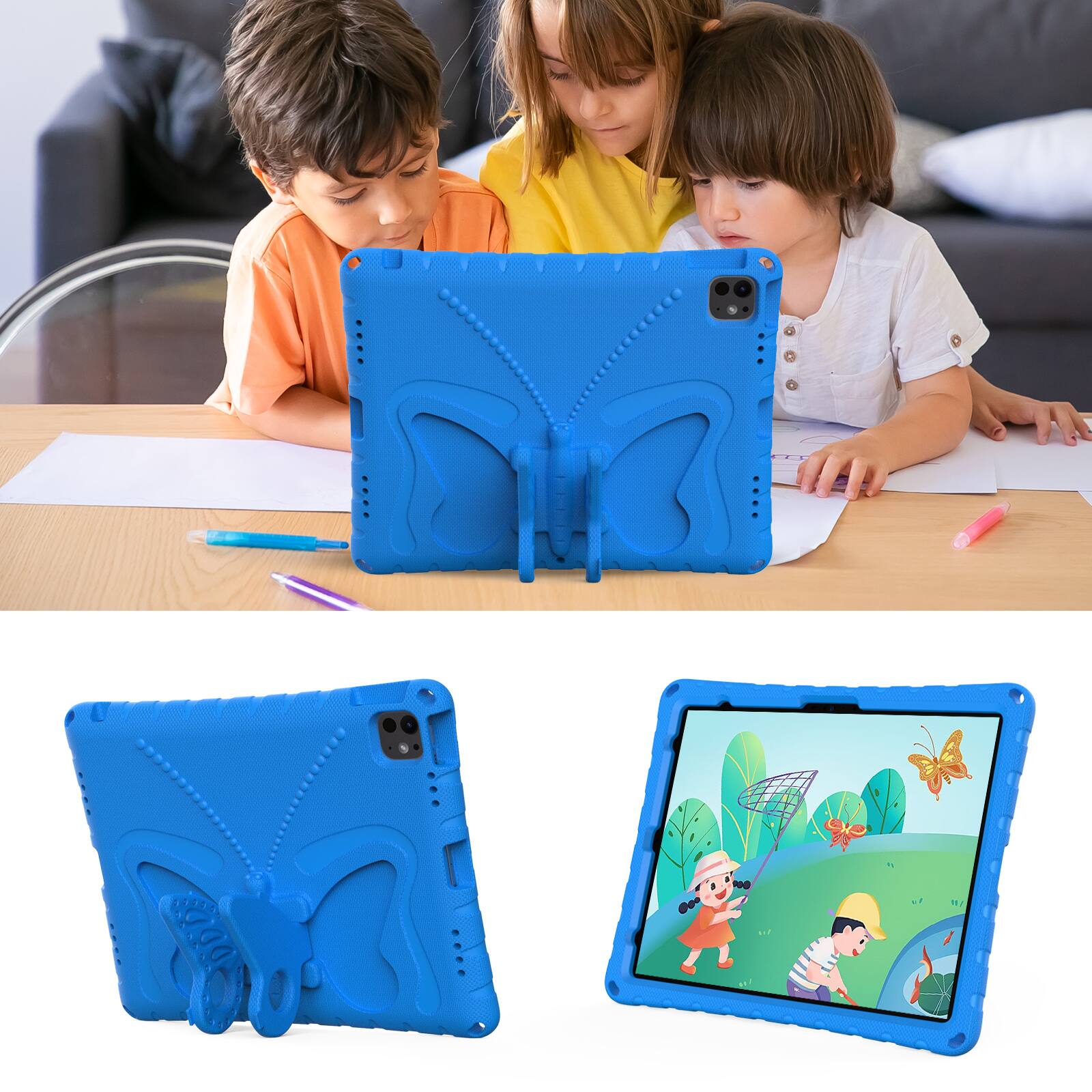 Alt View 2. Dteck - Kids Case for Apple iPad Air (M4) 13" 2026 and 12.9-inch iPad Pro 2018/2020/2021/2022,Shockproof EVA Stand Cover+Strap - Blue.