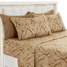 Lux Decor Collection - 6-Piece Queen Sheet Set, Paisley Design Brushed Microfiber Deep Pocket Sheets - Chocolate
