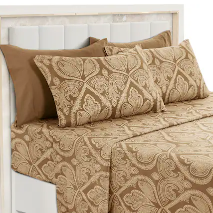Front. Lux Decor Collection - Lux Decor Collection 6-Piece Queen Sheet Set, Paisley Design Brushed Microfiber Deep Pocket Sheets - Chocolate.