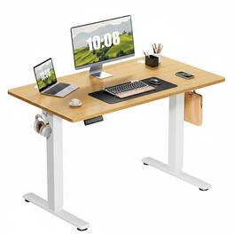 AOITUN - 40" Electric Standing Desk with 3 Presets, Light Wood Sit Stand Desk, Ergonomic Height Adjustable Table for Small Office - Khaki