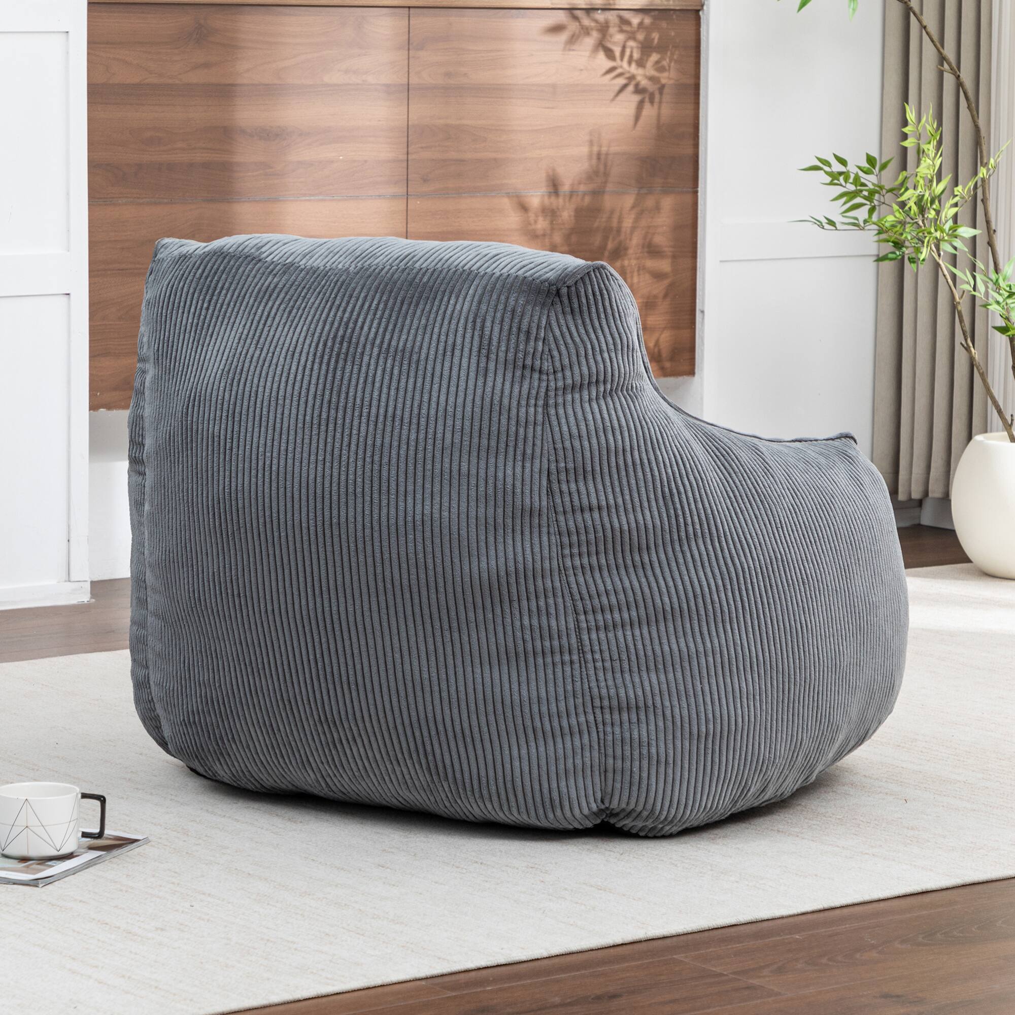 Alt View 4. GOODSILO - Large Corduroy Bean Bag Sofa Chair with Armrests and Included Filler for Living Room and Bedroom - Dark Gray.