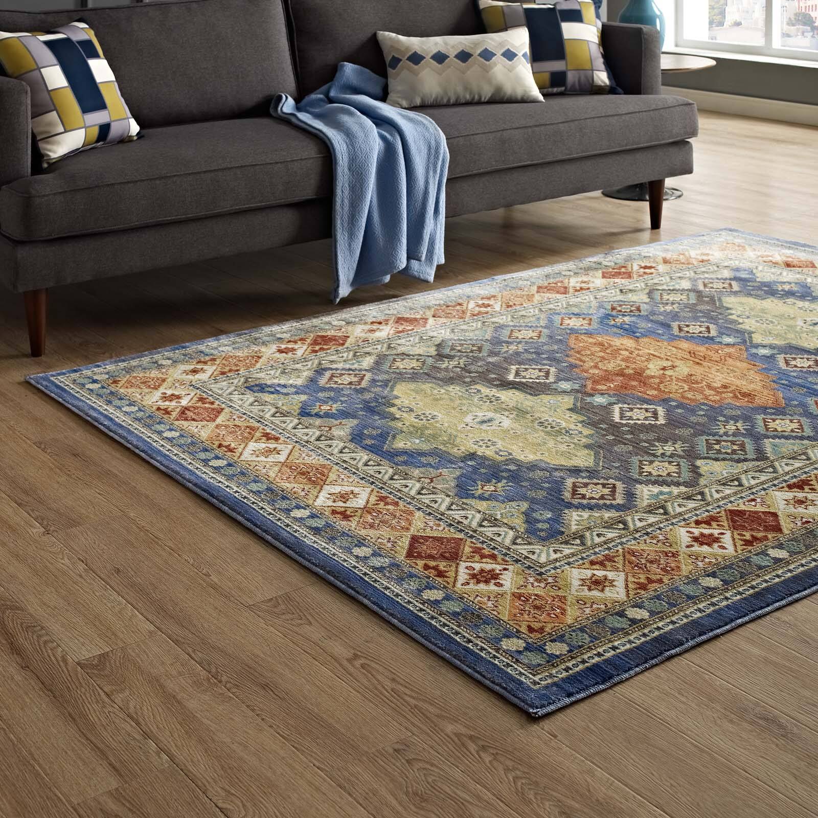 Back. Modway - Atzi Distressed Southwestern Diamond Floral Area Rug - Multicolored.