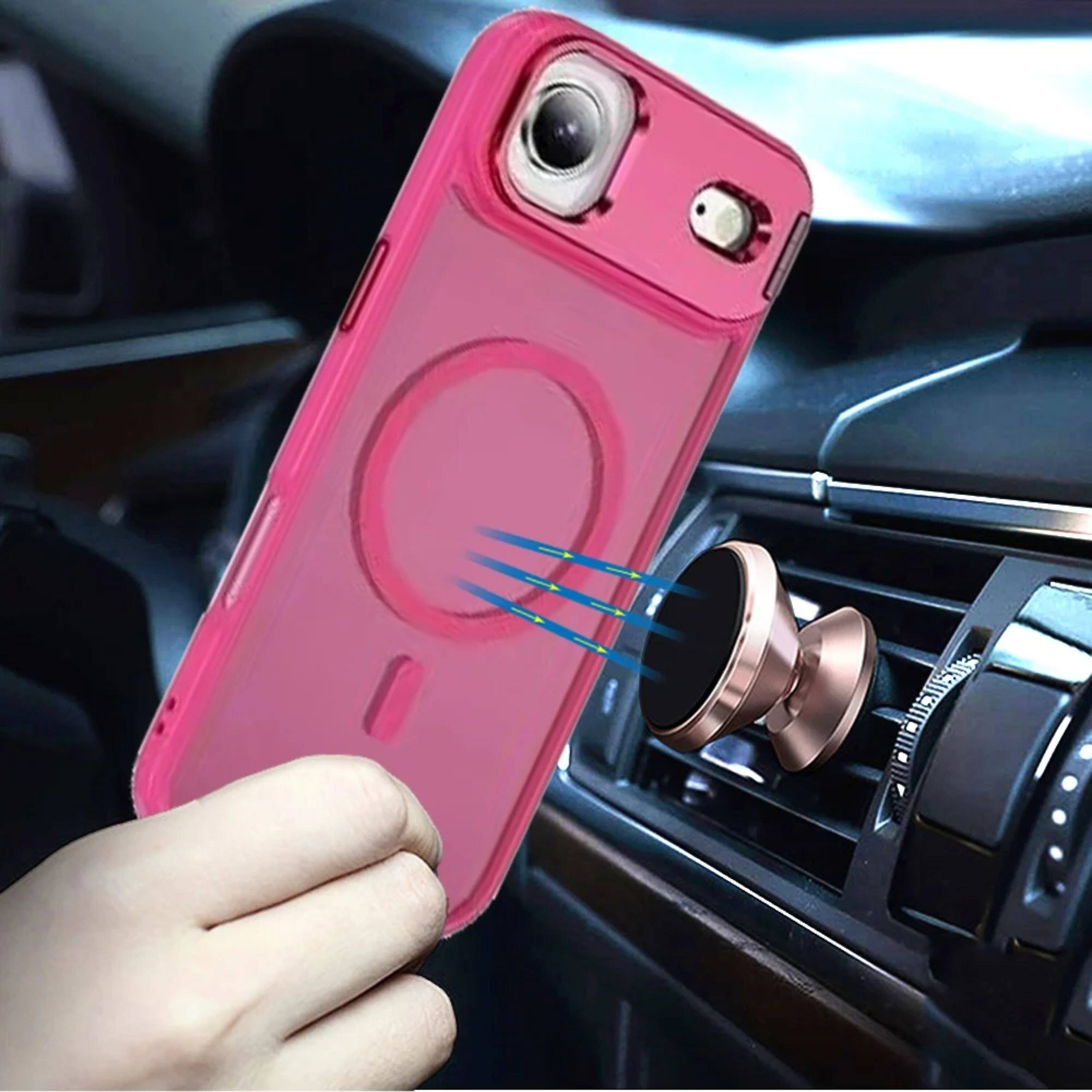 Alt View 1. Kitcheniva - Matte Magnetic Circle Metallic Lens Stand Phone Case With Tempered Glass For iPhone Air Hot Pink - Hot Pink.