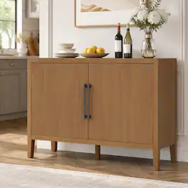 RYHNUYNE - Freestanding 47.25 Inch Farmhouse Sideboard with 2 Doors and Adjustable Feet, Wooden Storage Cabinet - Natural
