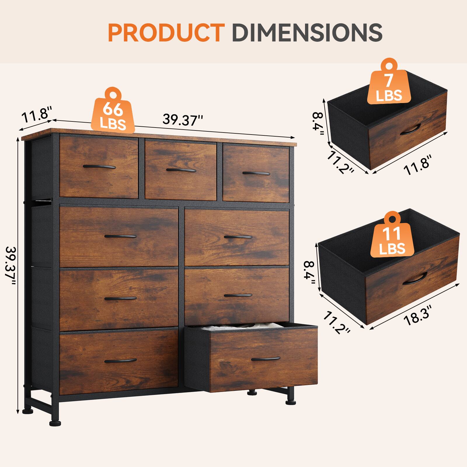 PRODUCT DIMENSIONS

- 11.8" x 39.37" x 39.37" (66 LBS)
- 8.4" x 11.2" x 11.8" (7 LBS)
- 8.4" x 11.2" x 18.3" (11 LBS)