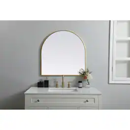 Elegant Decor - Metal Frame Arch Mirror 30x30 Inch - Brass