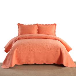 MarCielo - 2/3 Piece 100% Cotton Oversized Bedspread Lightweight Quilt Set - Salmon