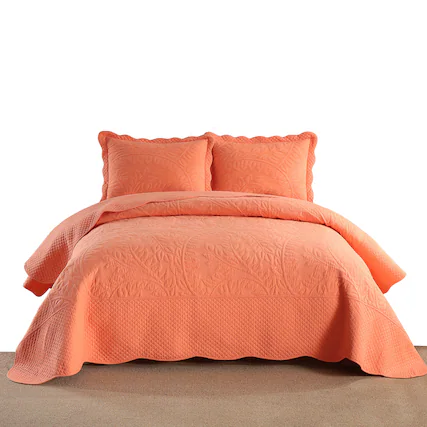 Front. MarCielo - Marcielo 2/3 Piece 100% Cotton Oversized Bedspread Lightweight Quilt Set - Salmon.