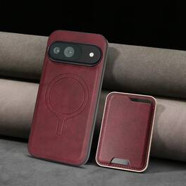Dteck - Shockproof PU Leather Wallet Phone Case for Google Pixel 11 Pro XL, Detachable Magnetic Card Holder Protective Cover - Winered