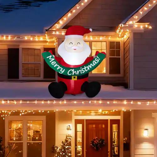 Winado 5.8FT Christmas Inflatable Santa Claus Holding Banner with LED ...
