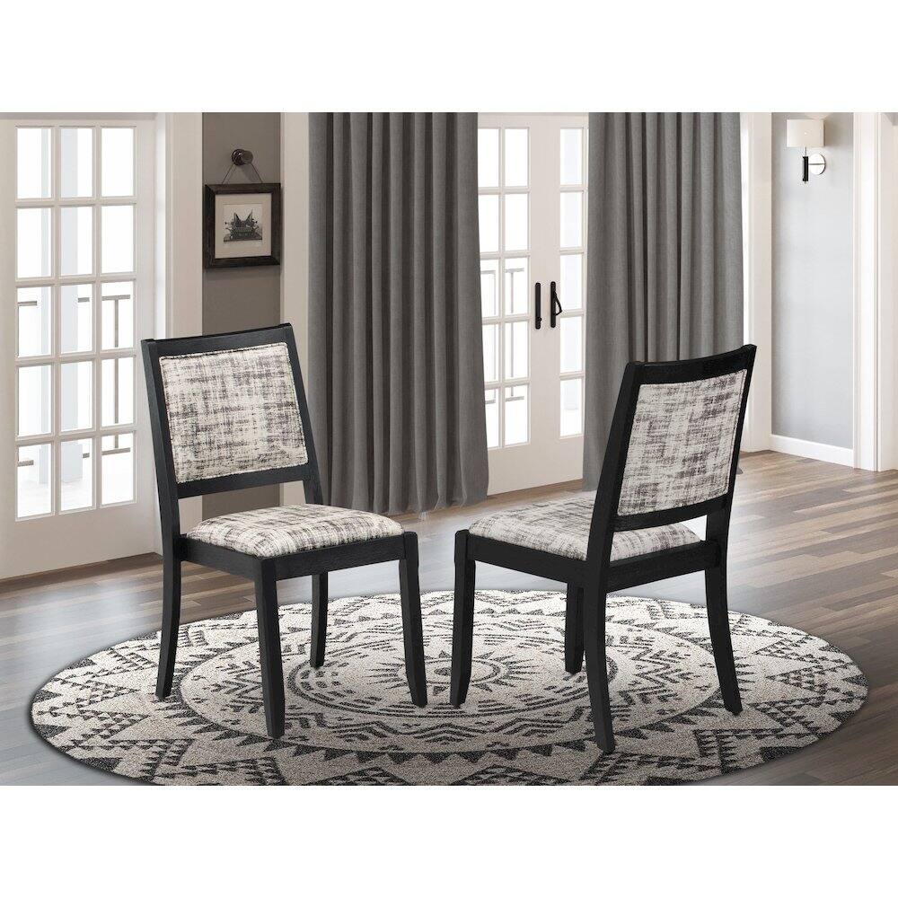 Angle. Luxe - Dining Room Chair with White and Gray Pattern Faux Leather and upholstered back - Wire Brushed Black.