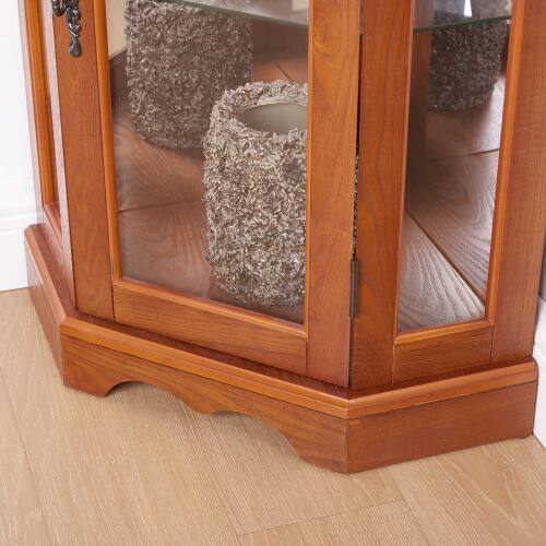 Alt View 1. LUCKY ONE - Freestanding Corner Curio Cabinet with Tempered Glass Shelves LED Light Display for Collectibles - Oak.