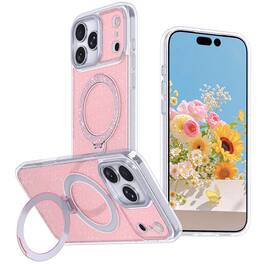 Dteck - Glitter Magnetic Case for Apple iPhone 17 Pro with 360 Rotation Ring Stand, Shockproof Slim Protective Hybrid Cover - Pink