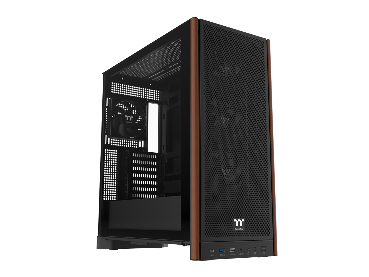 Alt View 5. Thermaltake - Thermaltake S370 WS Mid Tower - Wood Trim, 4x120mm Fans, 360mm Rad, 410mm GPU - Wood Front Trim.