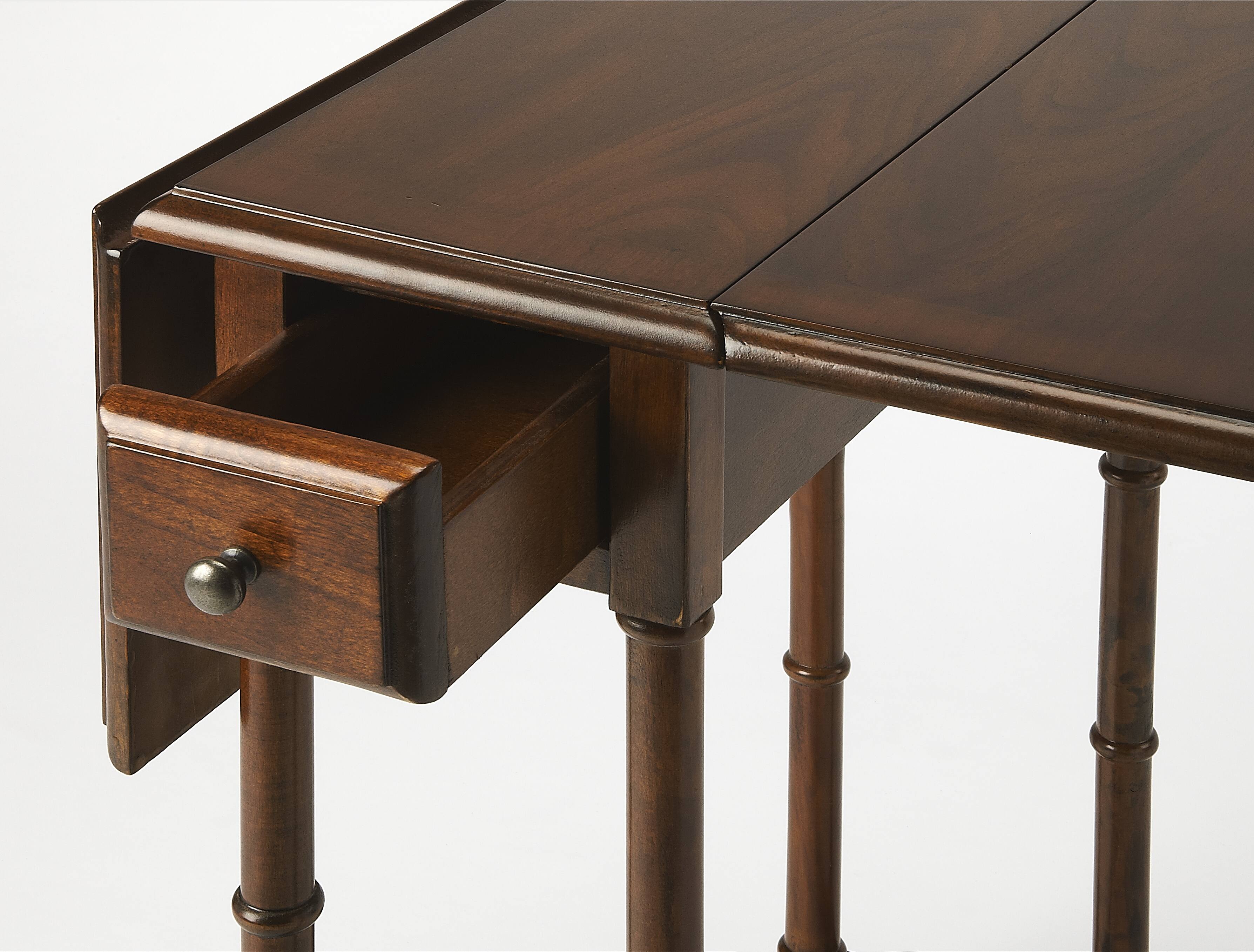 Alt View 1. Butler Specialty - Darrow 24 in. W Fully Extended Rectangualr Wood Drop-Leaf 1 Drawer Side Table - Medium Brown.