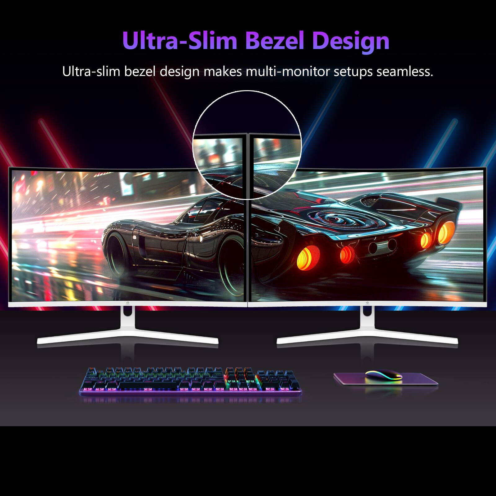 Ultra-Slim Bezel Design
Ultra-slim bezel design makes multi-monitor setups seamless.