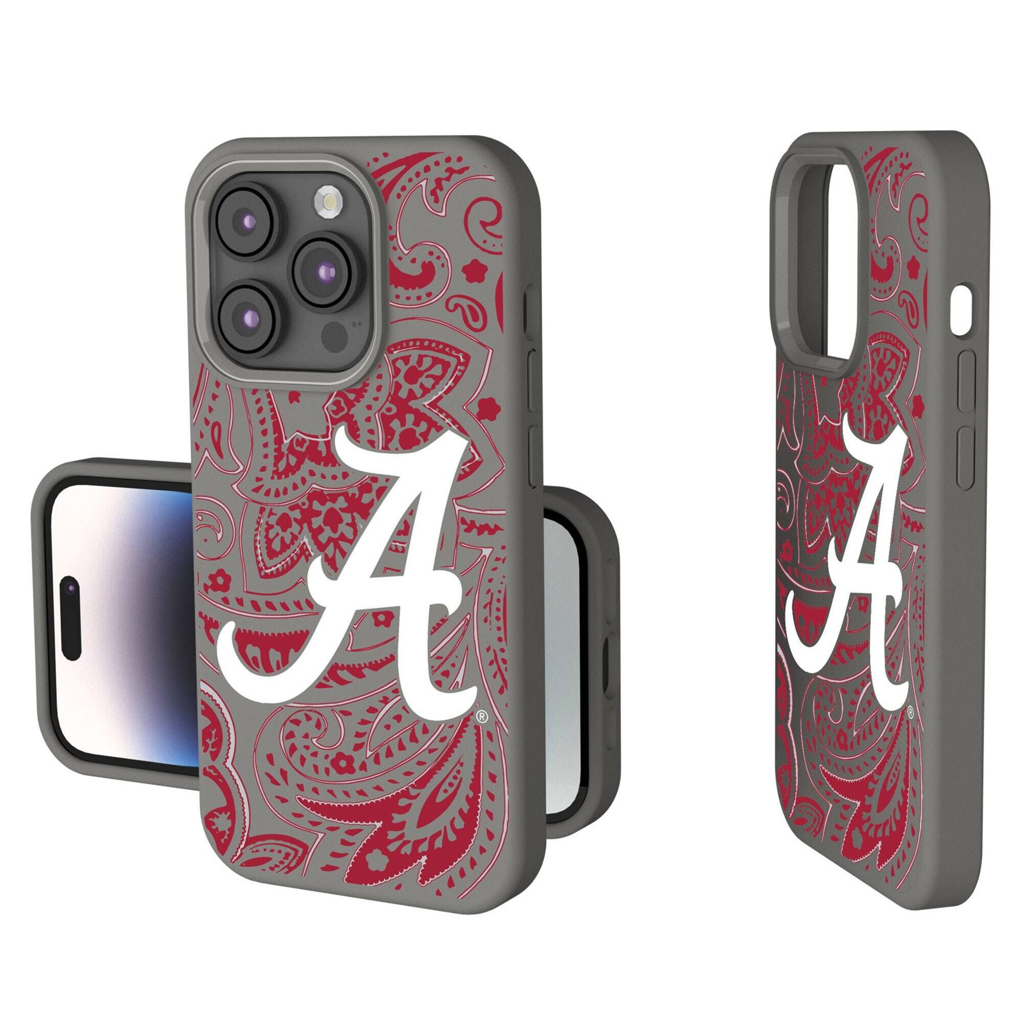 Front. Keyscaper - Alabama Crimson Tide Paisley iPhone Soft Touch Case - 14 Pro Max - Gray.