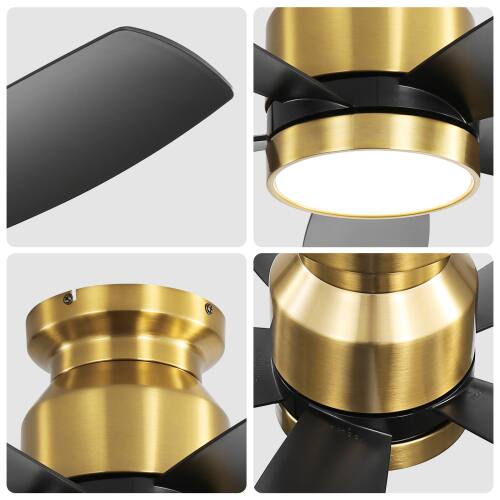 Alt View 5. LUCKY ONE - 42" Flush Mount Ceiling Fan with Light Remote 5 ABS Blades DC Motor - Gold.