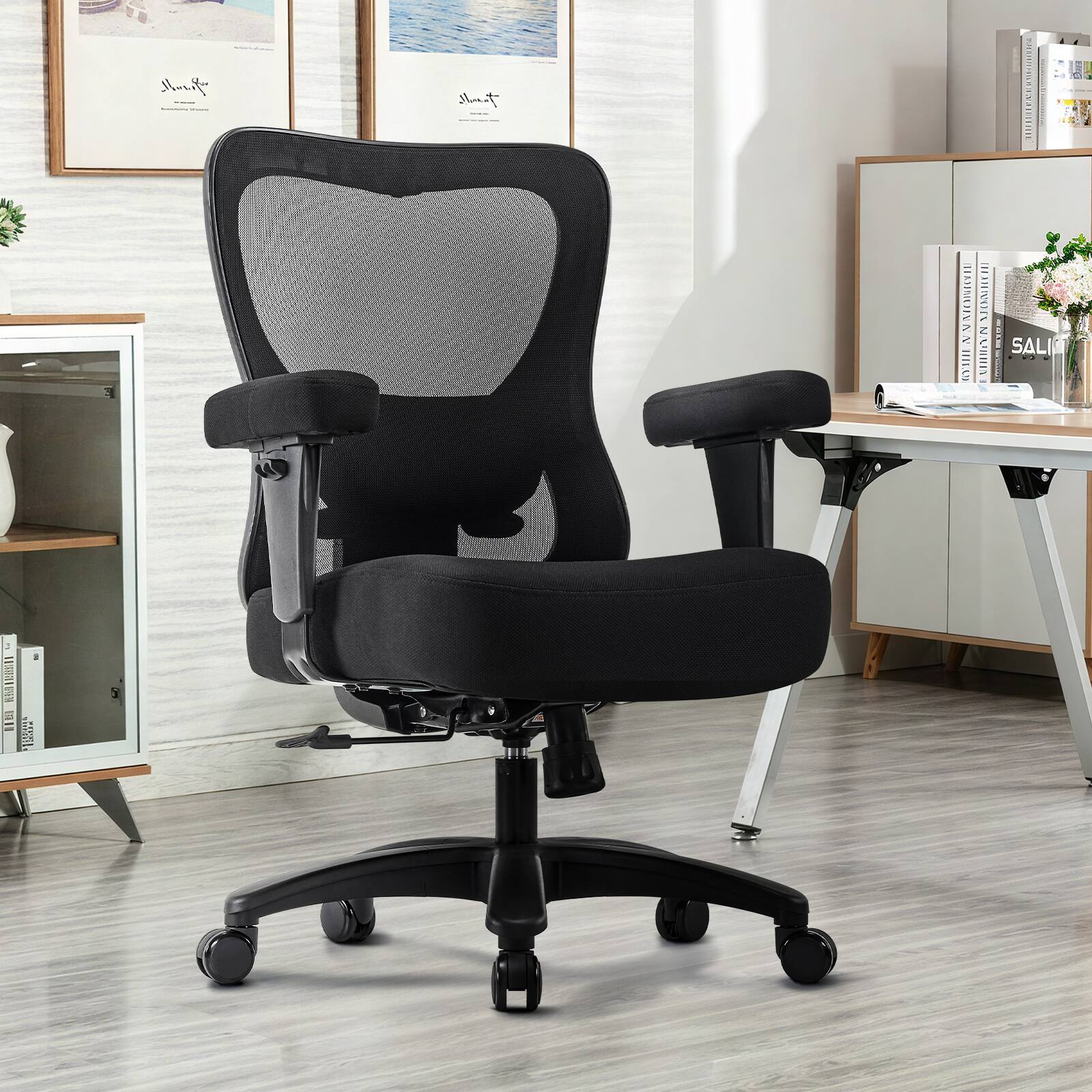 APRILSOUL - Large Ergonomic Executive Chair for HeavyDuty People Computer Desk Task Chair with Wheels Thick Seat Cushion Chair - Black