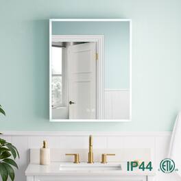 WELLFOR - 24 in. W x 30 in. H Rectangular Aluminum Recessed/Surface Mount Medicine Cabinet with Mirror and Lighted, Right Opening - Silver