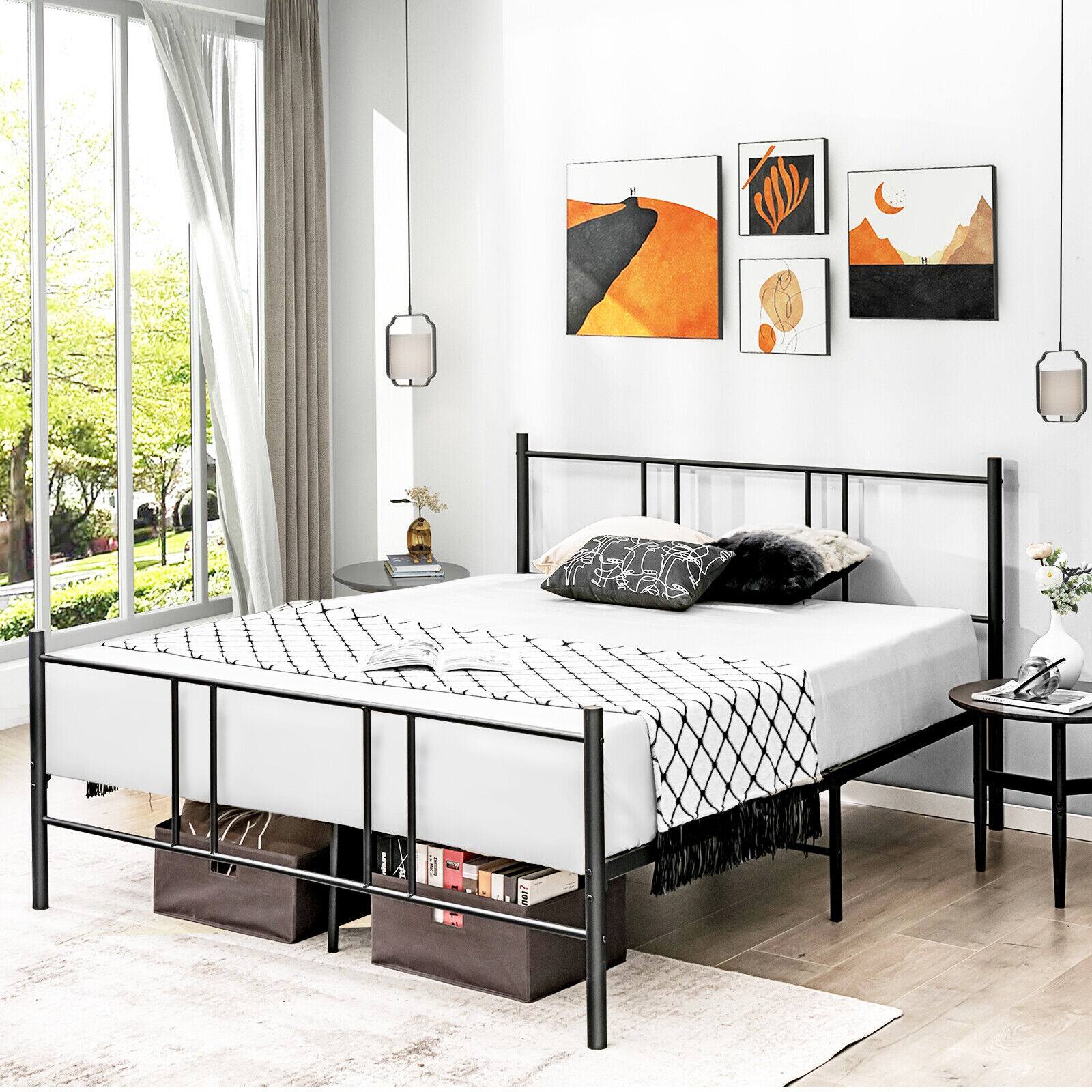 Alt View 7. Ecooso - Queen Platform Bed Frame with High Headboard for Comfortable Rest - Black.