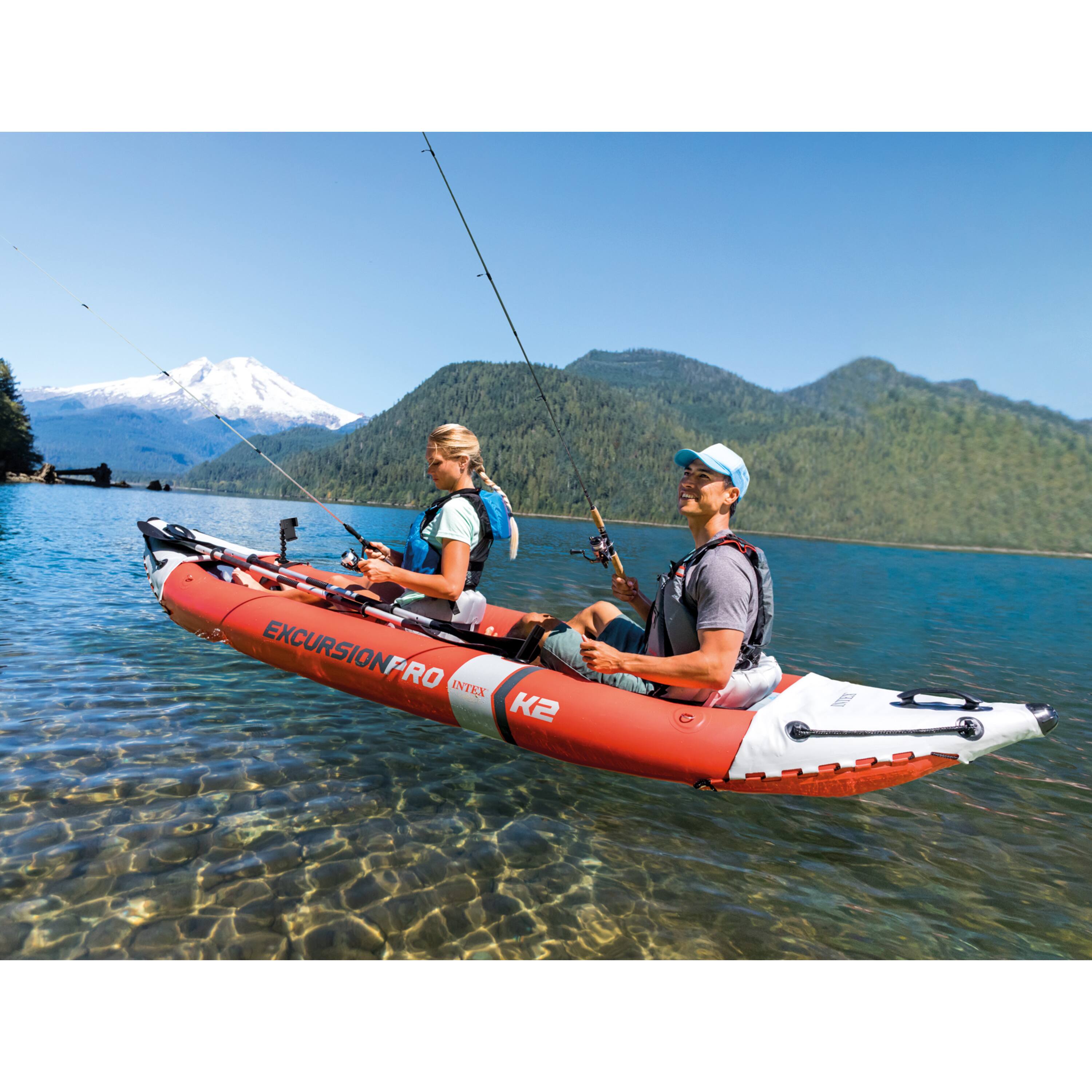 Alt View 14. Intex - Excursion Pro Inflatable 2 Person Vinyl Kayak with 2 Oars and Pump - Red.