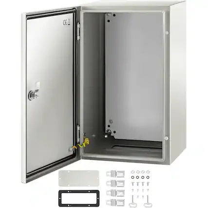 Front. VEVOR - NEMA Steel Enclosure, 20 x 12 x 10 in, NEMA 4X Steel Electrical Box, IP66 Waterproof & Dustproof - Gray White.