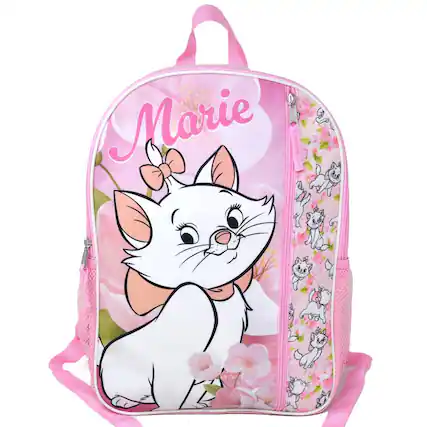 Front. Disney - Disney Marie from The Aristocats 16" Pink Nylon School Backpack 16" for Girls, with a Large front Pocket - Pink.