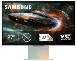 Samsung - 27" Odyssey Glasses Free 3D G90XF 4K UHD, 165Hz, 1ms, G-SYNC Compatible and FreeSync Prem Pro Gaming Monitor - Mercury Silver - Front_Zoom