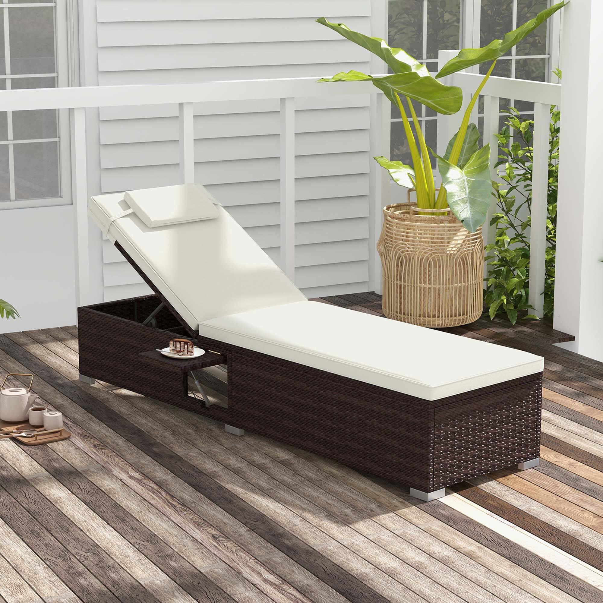 Alt View 4. Costway - 2 PCS Patio Chaise Lounge with 6-level Backrest, Comfy Seat Cushion & Headrest - Mix Brown + Off White.