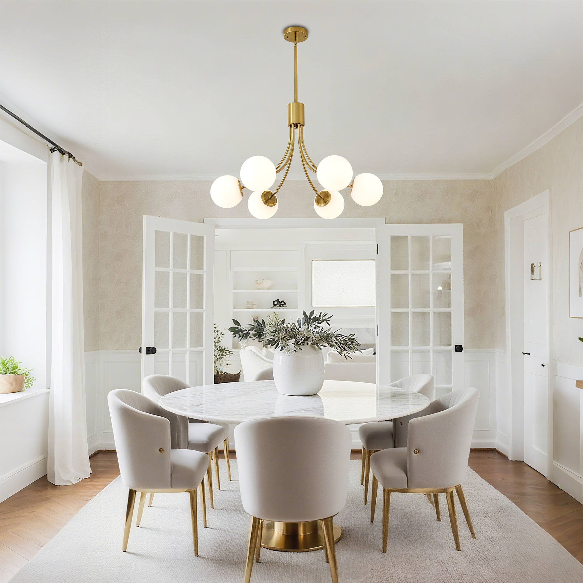 Back. RYHNUYNE - 6-Light Farmhouse Chandelier,Gold Chandeliers Dining Room Light Fixture,Modern Sputnik Chandelier for Living Room Foyer - Gold.