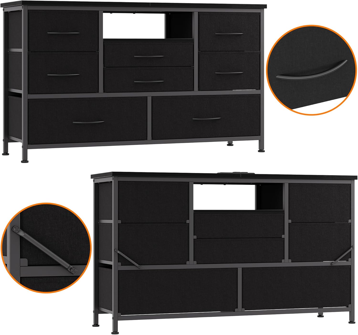 Alt View 4. Maxxis Merch - 8 Drawer TV Cabinet with Socket, Dresser TV Stand for 50 Inch TV, TV Console Table with Storage, Adjustable Feet - Black.